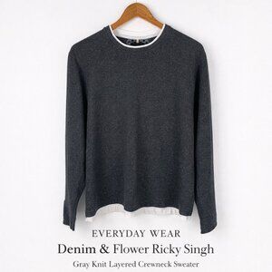 Denim & Flower Ricky Singh Gray Knit Layered Crewneck Sweater Men’s XL
